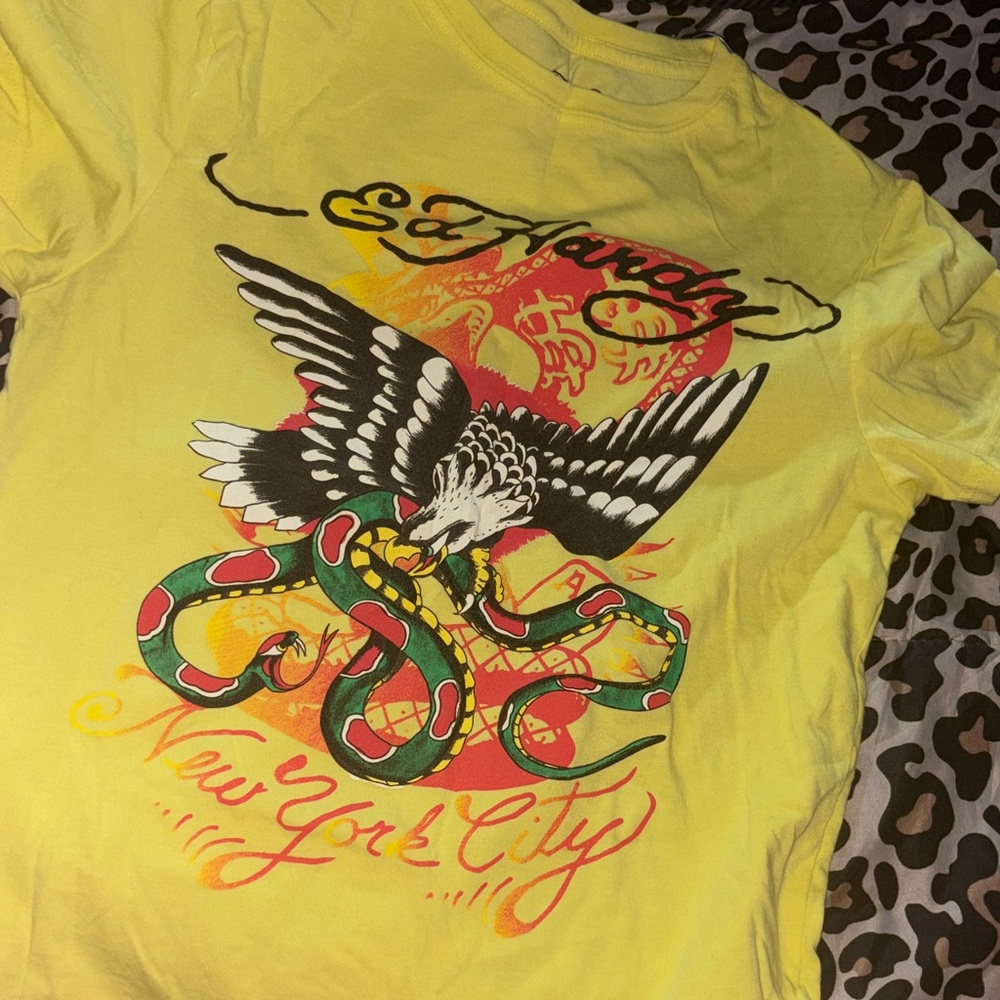 Ed Hardy Vibrant Yellow Tee with Eagle and Snake